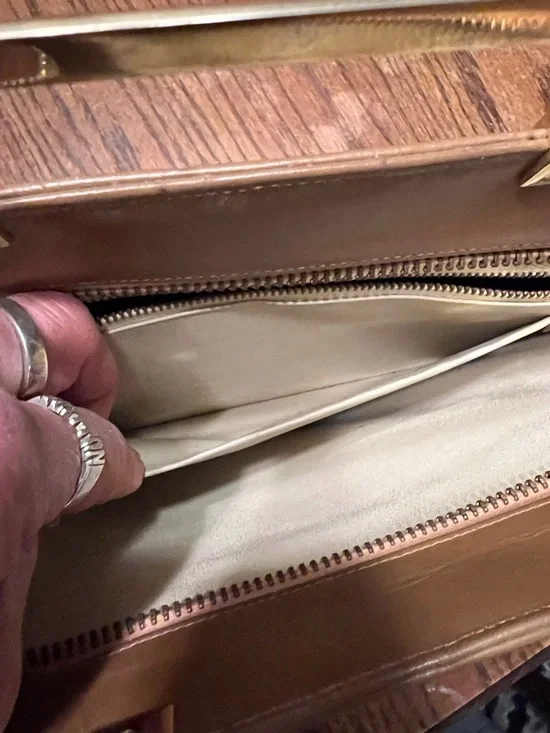 Vintage Caprice 1970’s Tan Leather Satchel with Multicolor Snakeskin Accent - Picture 8 of 12